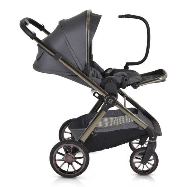 Cărucior 2in1 Cangaroo I Click Gray, Cadru Aluminiu, Pliere One Touch, Scaun Reversibil, Coș Nou-Născut Inclus, 0-4 Ani