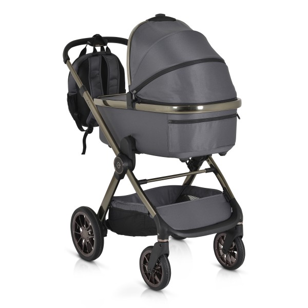 Cărucior 2in1 Cangaroo I Click Gray, Cadru Aluminiu, Pliere One Touch, Scaun Reversibil, Coș Nou-Născut Inclus, 0-4 Ani