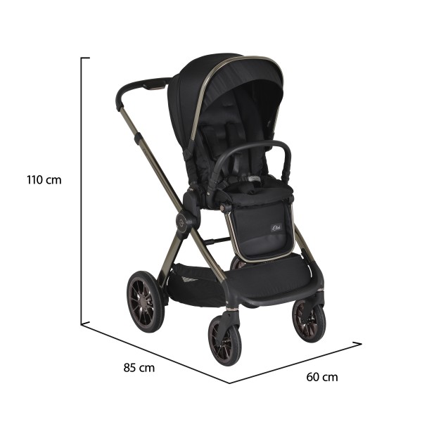 Cărucior 2in1 Cangaroo I Click Black, Cadru Aluminiu, Pliere One Touch, Scaun Reversibil, Coș Nou-Născut Inclus, 0-4 Ani