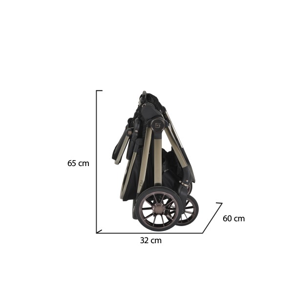 Cărucior 2in1 Cangaroo I Click Black, Cadru Aluminiu, Pliere One Touch, Scaun Reversibil, Coș Nou-Născut Inclus, 0-4 Ani