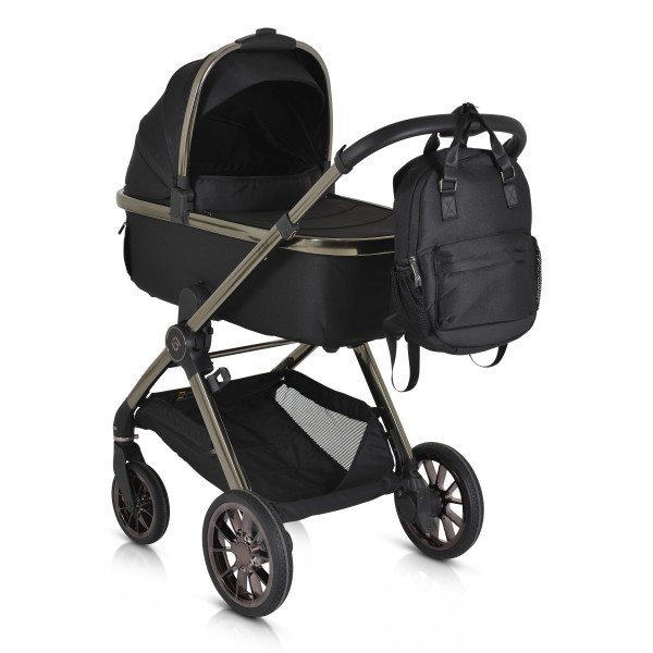 Cărucior 2in1 Cangaroo I Click Black, Cadru Aluminiu, Pliere One Touch, Scaun Reversibil, Coș Nou-Născut Inclus, 0-4 Ani
