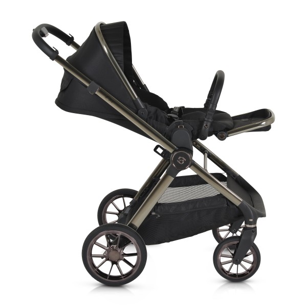 Cărucior 2in1 Cangaroo I Click Black, Cadru Aluminiu, Pliere One Touch, Scaun Reversibil, Coș Nou-Născut Inclus, 0-4 Ani