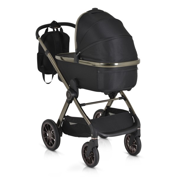 Cărucior 2in1 Cangaroo I Click Black, Cadru Aluminiu, Pliere One Touch, Scaun Reversibil, Coș Nou-Născut Inclus, 0-4 Ani