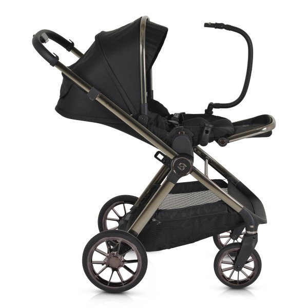 Cărucior 2in1 Cangaroo I Click Black, Cadru Aluminiu, Pliere One Touch, Scaun Reversibil, Coș Nou-Născut Inclus, 0-4 Ani