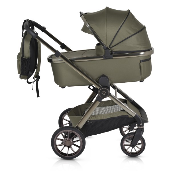 Cărucior 2in1 Cangaroo I Click Green, Cadru Aluminiu, Pliere One Touch, Scaun Reversibil, Coș Nou-Născut Inclus, 0-4 Ani
