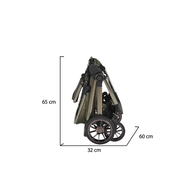 Cărucior 2in1 Cangaroo I Click Green, Cadru Aluminiu, Pliere One Touch, Scaun Reversibil, Coș Nou-Născut Inclus, 0-4 Ani