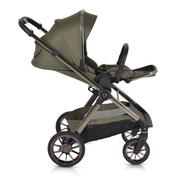 Cărucior 2in1 Cangaroo I Click Green, Cadru Aluminiu, Pliere One Touch, Scaun Reversibil, Coș Nou-Născut Inclus, 0-4 Ani