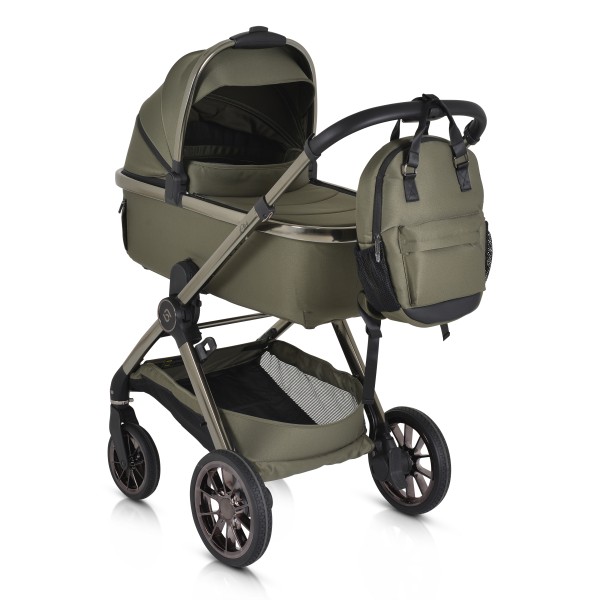 Cărucior 2in1 Cangaroo I Click Green, Cadru Aluminiu, Pliere One Touch, Scaun Reversibil, Coș Nou-Născut Inclus, 0-4 Ani