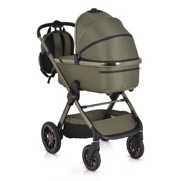 Cărucior 2in1 Cangaroo I Click Green, Cadru Aluminiu, Pliere One Touch, Scaun Reversibil, Coș Nou-Născut Inclus, 0-4 Ani