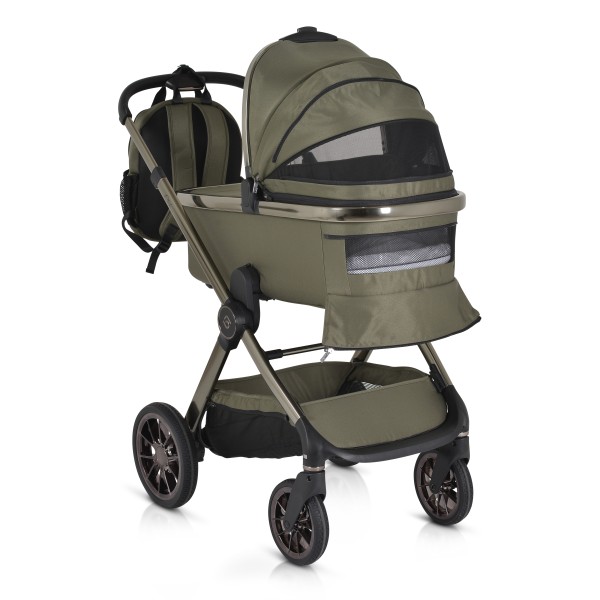 Cărucior 2in1 Cangaroo I Click Green, Cadru Aluminiu, Pliere One Touch, Scaun Reversibil, Coș Nou-Născut Inclus, 0-4 Ani