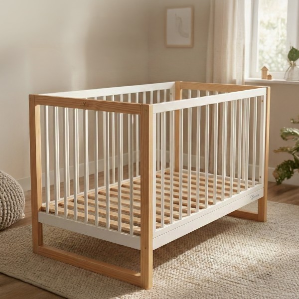 Pătuț Bebeluși Cangaroo Sierra White 120x60 cm, Lemn Masiv Pin, Construcție Stabilă