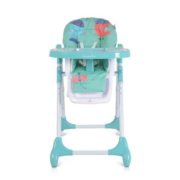 Scaun de masă copii 6–36 luni, Cangaroo Kimchi Turquoise reglabil pe înălțime, spătar înclinabil, tavă dublă, centură 5 puncte
