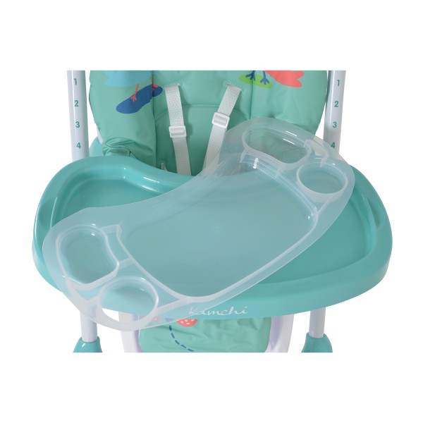 Scaun de masă copii 6–36 luni, Cangaroo Kimchi Turquoise reglabil pe înălțime, spătar înclinabil, tavă dublă, centură 5 puncte