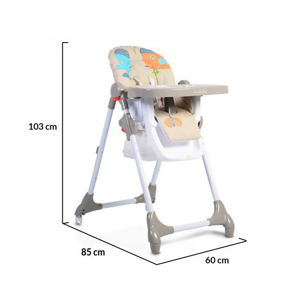 Scaun de masă copii 6–36 luni, Cangaroo Kimchi Khaki reglabil pe înălțime, spătar înclinabil, tavă dublă, centură 5 puncte