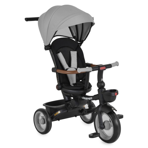 Tricicleta Pliabila cu maner, 1-5 Ani, Byox Jasper Grey, scaun reversibil 360 grade si pozitie de somn, Dimensiune pliat 70 x 50 x 55 cm