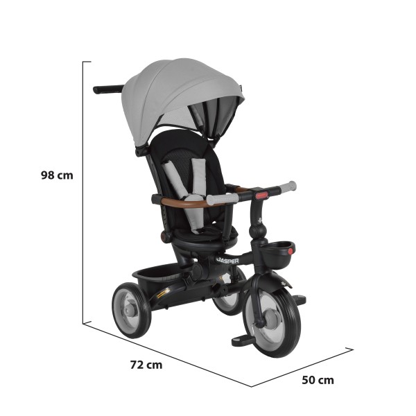 Tricicleta Pliabila cu maner, 1-5 Ani, Byox Jasper Grey, scaun reversibil 360 grade si pozitie de somn, Dimensiune pliat 70 x 50 x 55 cm