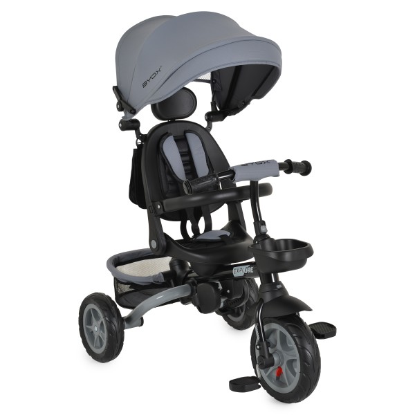 Tricicleta copii Byox Explore Dark Grey, pliabila, sezut rotativ 360°, spatar reglabil, control parental, copertina, 12 luni+, 25 kg