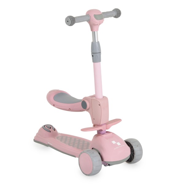 Trotineta copii 2 in 1 Byox Checkmate Lace Pink, cu scaun si ghidon reglabil, lumini si muzica, 3+ ani, 50 kg  