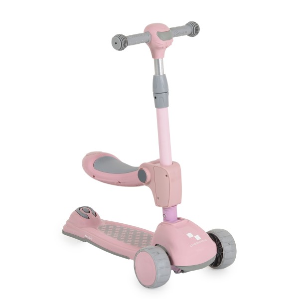 Trotineta copii 2 in 1 Byox Checkmate Lace Pink, cu scaun si ghidon reglabil, lumini si muzica, 3+ ani, 50 kg