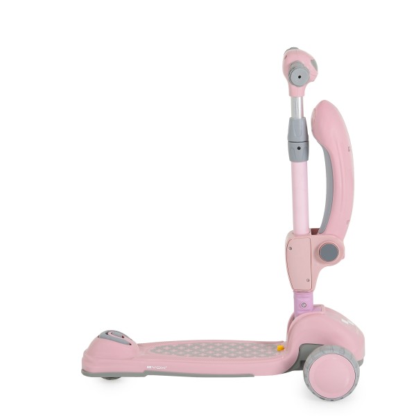 Trotineta copii 2 in 1 Byox Checkmate Lace Pink, cu scaun si ghidon reglabil, lumini si muzica, 3+ ani, 50 kg