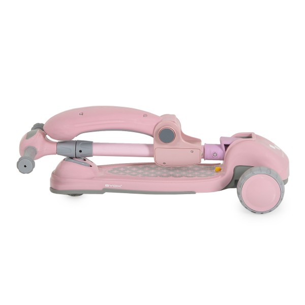 Trotineta copii 2 in 1 Byox Checkmate Lace Pink, cu scaun si ghidon reglabil, lumini si muzica, 3+ ani, 50 kg
