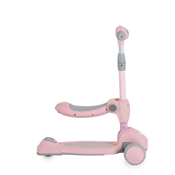 Trotineta copii 2 in 1 Byox Checkmate Lace Pink, cu scaun si ghidon reglabil, lumini si muzica, 3+ ani, 50 kg