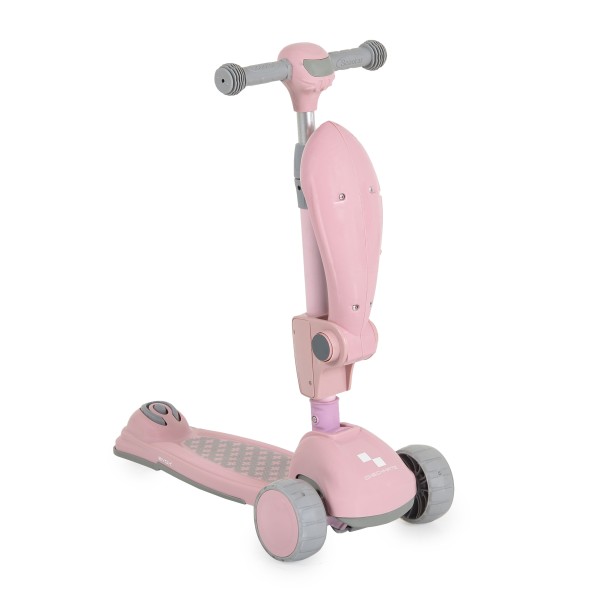 Trotineta copii 2 in 1 Byox Checkmate Lace Pink, cu scaun si ghidon reglabil, lumini si muzica, 3+ ani, 50 kg