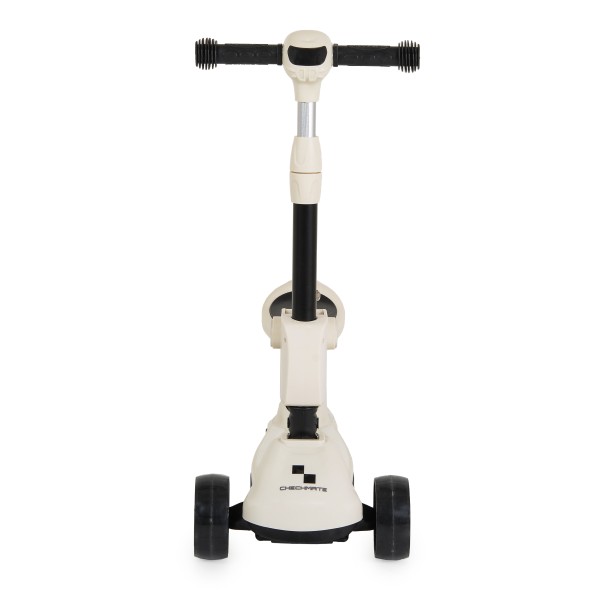 Trotineta copii 2 in 1 Byox Checkmate Royal White, cu scaun si ghidon reglabil, lumini si muzica, 3+ ani, 50 kg