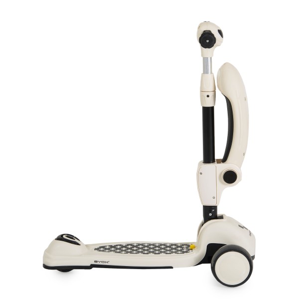Trotineta copii 2 in 1 Byox Checkmate Royal White, cu scaun si ghidon reglabil, lumini si muzica, 3+ ani, 50 kg