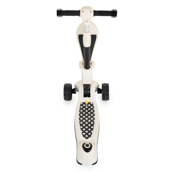 Trotineta copii 2 in 1 Byox Checkmate Royal White, cu scaun si ghidon reglabil, lumini si muzica, 3+ ani, 50 kg