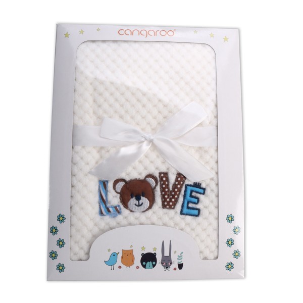 Set 2 bucati Păturică Bebe Cocolino Cangaroo 110x80 cm – Moale și Pufoasă, pentru Pătuț și Cărucior, 0+ luni, Alb si Albastru