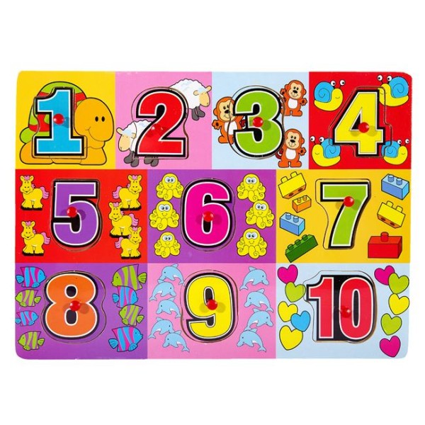 Puzzle din Lemn Educațional – Set 4 Bucăți pentru Copii 3-5 Ani – Cifre, Forme, Animale și Vehicule