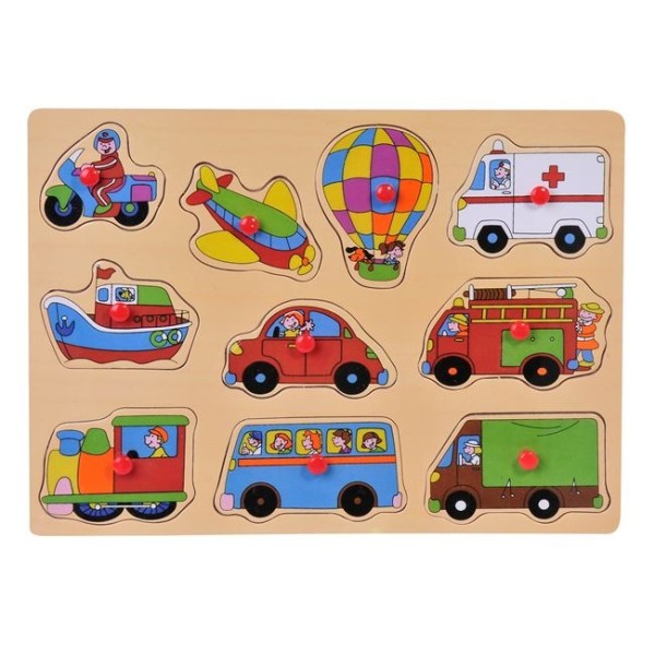 Puzzle din Lemn Educațional – Set 4 Bucăți pentru Copii 3-5 Ani – Cifre, Forme, Animale și Vehicule