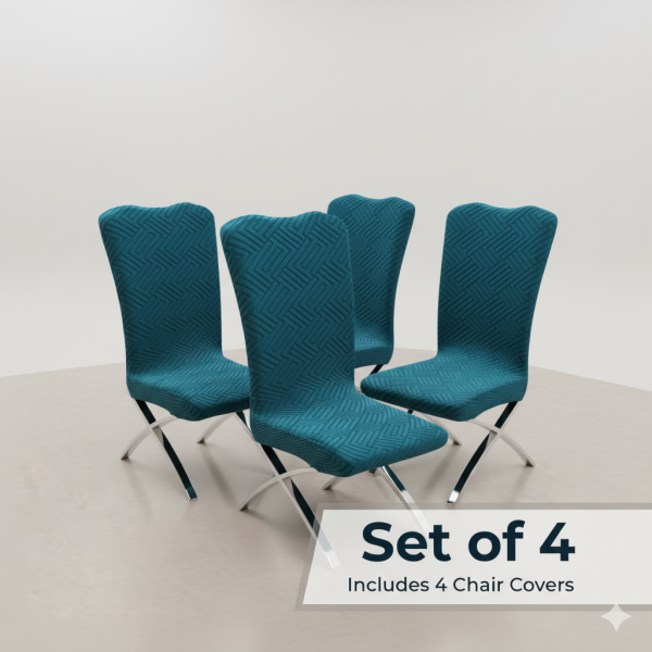 Set 4 huse scaun elastice decorative OEM Petrol, model 3D reliefat – pentru scaune fără brațe