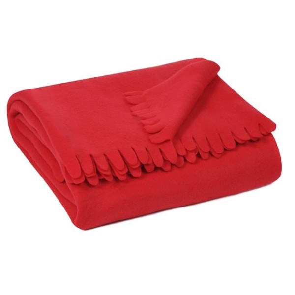 Pătură decorativă de iarnă fleece roșie cu franjuri, dimensiune 170x130 cm, poliester