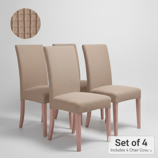 Set 4 huse scaun elastice decorative OEM Bej cu carouri – pentru scaune fără brațe