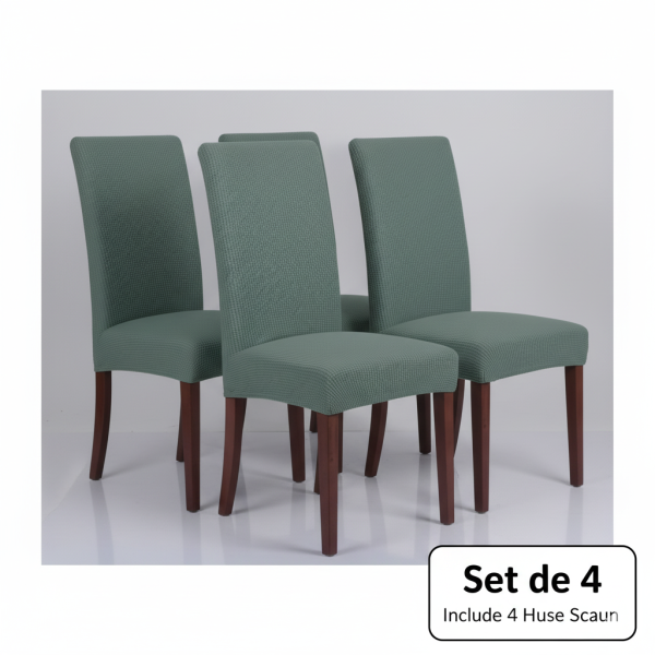 Set 4 huse scaun elastice decorative OEM verde menta – pentru scaune fără brațe