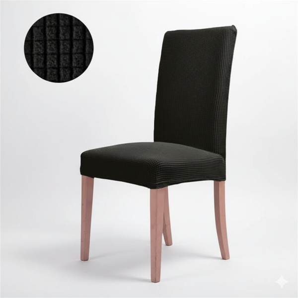 Husă scaun decorativă OEM elastică neagră cu carouri relief – pentru scaune fără brațe
