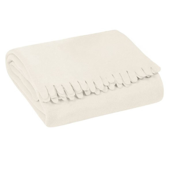 Pătură decorativă de iarnă fleece alba cu franjuri,170x130 cm, poliester