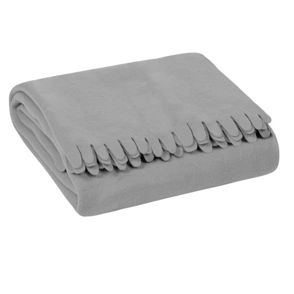 Pătură decorativă de iarnă fleece gri cu franjuri, dimensiune 170x130 cm, poliester