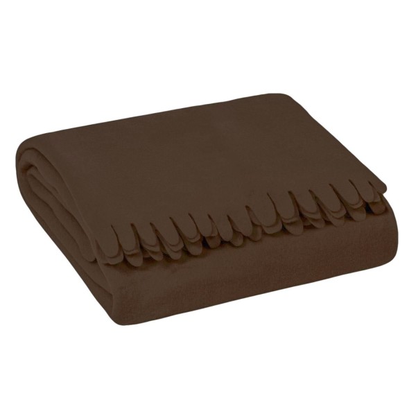 Pătură decorativă de iarnă fleece maro cu franjuri, dimensiune 170x130 cm, poliester