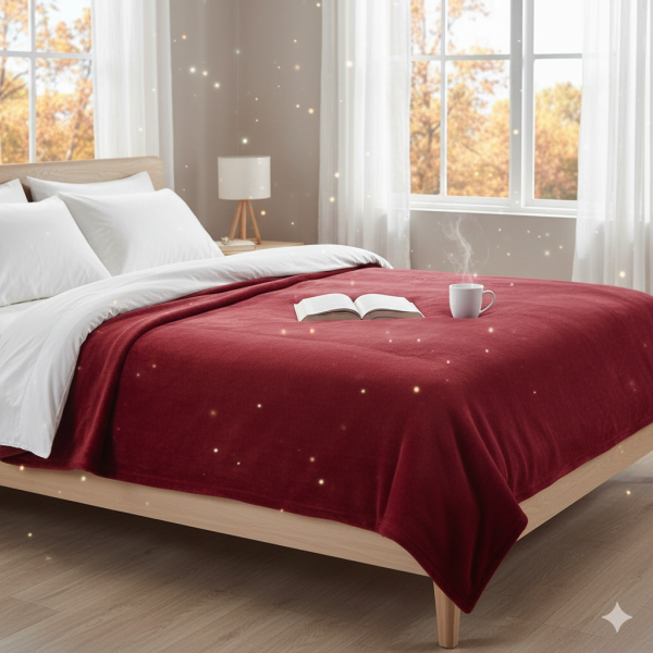 Pătură Groasă Catifelată Dublă Bordo pentru Pat Matrimonial 230x220 cm