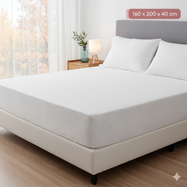 Cearceaf Impermeabil Alb pentru Saltea Dublă 160x200x40 cm – Protecție Hipoalergenică și Rezistentă la Apă