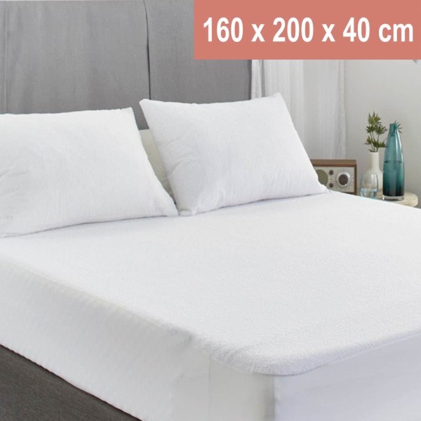 Cearceaf Impermeabil Alb pentru Saltea Dublă 160x200x40 cm – Protecție Hipoalergenică și Rezistentă la Apă