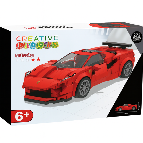 Set cuburi de construcție 272 piese Creative Blocks – mașină de curse roșie 15.5 cm, nivel dificultate 3/5, 6 ani+
