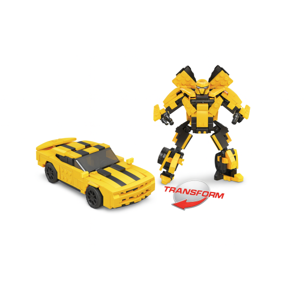 Set cuburi de construcție 258 piese – Robot Transformer 2 în 1 mașină galbenă, nivel dificultate 3/5, 6 ani+