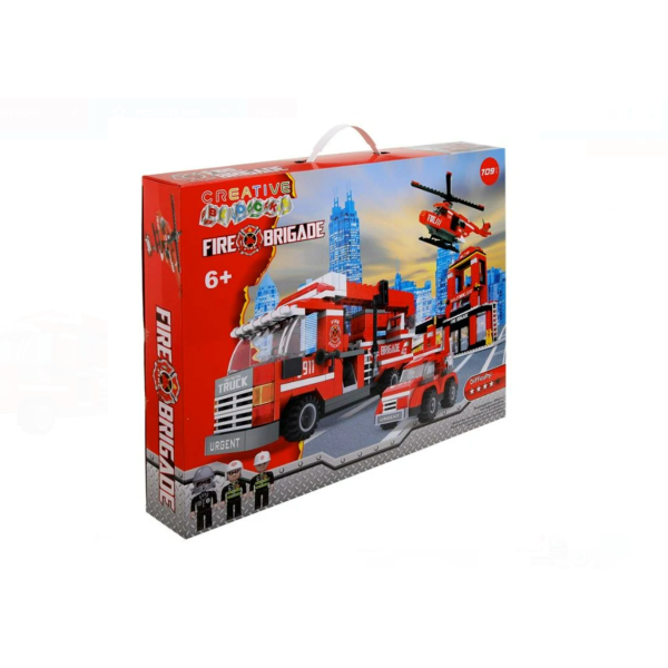 Set cuburi de construcție 709 piese Creative Blocks – Stație de Pompieri cu vehicule, elicopter și figurine, dificultate 4/5