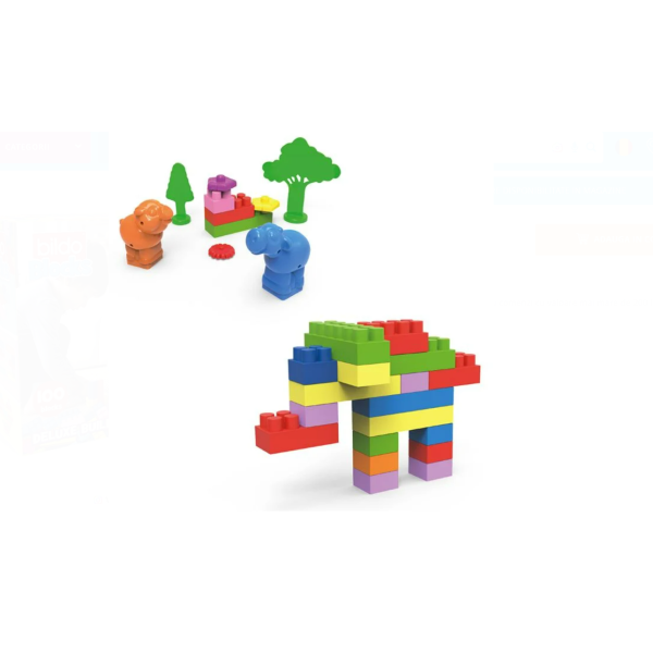 Set cuburi de construcție Bildo Blocks Deluxe – 100 piese multicolore, compatibile și educative, 3 ani+