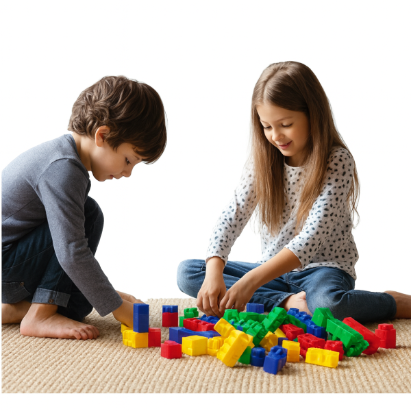 Set cuburi de construcție Bildo Blocks Deluxe – 100 piese multicolore, compatibile și educative, 3 ani+