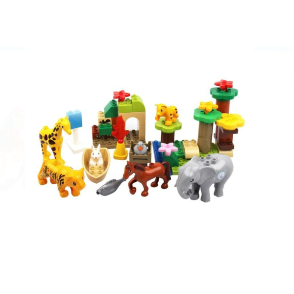 Set cuburi de construcție Grădina Zoologică – 51 piese cu figurine și elefant cu sunet, pentru copii 2 ani+